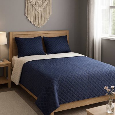 روتختی گلدوزی بهاره دونفره سرمه ای